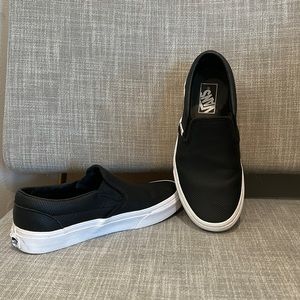Vans perforated black leather slip on